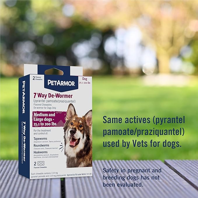 PetArmor 7 Way De-Wormer for Dogs, Oral Treatment for Tapeworm, Roundworm & Hookworm, Large Dog Dewormer (Over 25 lbs), Worm Remover (Praziquantel & Pyrantel Pamoate), 6 Flavored Chewables