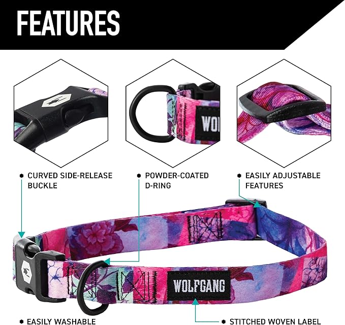 Wolfgang Heavy Duty Martingale Dog Collar with Quick Release Nylon Buckle for Walking & Training, Daydream Print, Medium