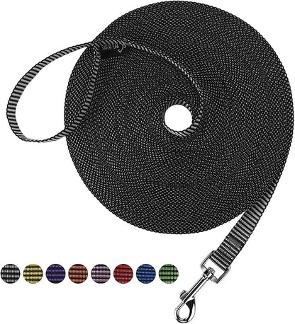 Hi Kiss Dog/Puppy Obedience Recall Training Agility Lead - 15ft 20ft 30ft 50ft 100ft Training Leash - Great for Training, Play, Camping, or Backyard(100ft,Black_White)
