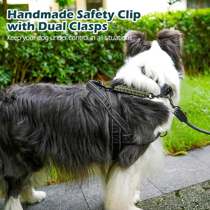 PetBonus Dog Collar Safety Clip, Handmade Backup Safety Strap for Dog Harness, Prong, Pinch Collar, Double Ended Clasp Leash Connector (Army Green)