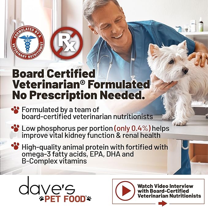 Dave's Pet Food Kidney Dog Food (Chicken Formula Crumble) Non-Prescription, Low Phosphorus, Low Sodium, Renal Kidney Support, Vet Formulated, 10 lb