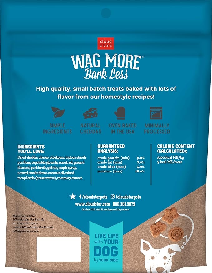 Cloud Star Wag More Bark Less Soft Chews Grain Free Dog Treats, Cheddar Cheese, 5 oz. Bag