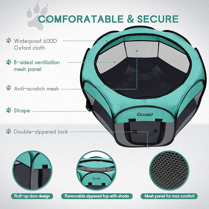 Goozii Pet Cat Playpen for Indoor Cats Enclosed, Puppy Dog Play Pen for Outdoor Travel Camping (Large Size, Green & Dark Grey)