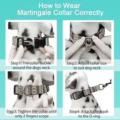 Martingale Dog Collar with Buckle Tribal Design Adjustable Escape Proof Pet Collars (Aztec, Large)