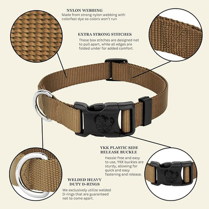 Country Brook Petz - Everyday Nylon Dog Collar for Large, Medium, and Small Dogs and Puppies - for Everyday Use in 10+ Warm Colors (3XS, 3/8 Inch Wide, Coyote Tan)