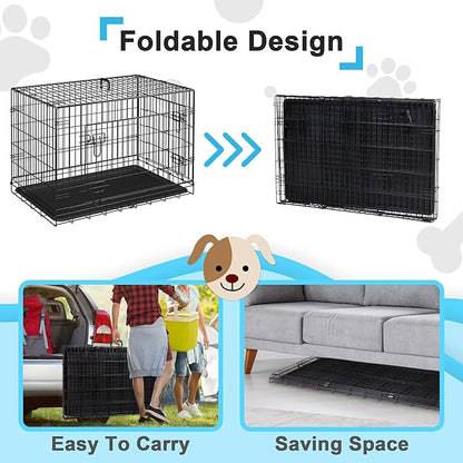 ZENY 30/36/42 inch Dog Crate Double Door Folding Metal Dog or Pet Crate Kennel with Tray and Handle