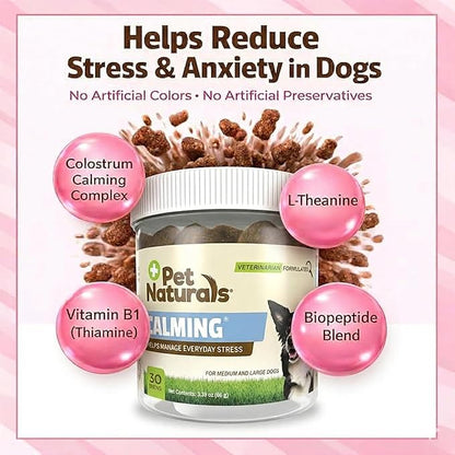 Pet Naturals Calming Chews for Medium and Large Dogs, Anxiety Relief with Gentle Ingredients for Thunder, Fireworks, Barking, Calming Dog Treats, Chicken Flavor, 30 Count