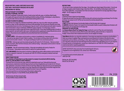 Amazon Basics Preventative Flea and Tick Topical Treatment for Dogs, Large (45-88 lbs), Fast Acting and Long Lasting, 3 Counts, Packaging May Vary