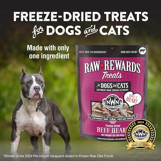 Northwest Naturals Raw Rewards Freeze-Dried Beef Heart Treats for Dogs and Cats - Bite-Sized Pieces - Healthy, 1 Ingredient, Human Grade Ingredients, All Natural, Proudly Made in USA, 3 Oz (Pack of 3)