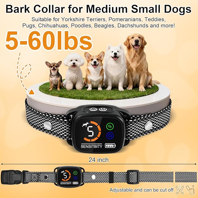 ETACCU Dog Bark Collar，Waterproof Rechargeable Digital Ultrasonic Bark Collars,Anti Barking Collar with 6 Adjustable Sensitivity Levels for Large Medium Small Dogs