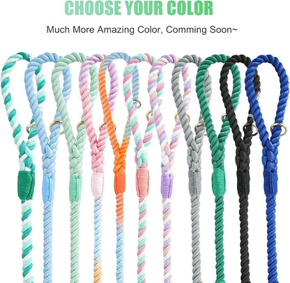 Dog Leash 6 FT Handmade Braided Cotton Rope Leashes for Small Medium and Large Dogs, New Golden Heavy Duty Metal Clasp, Light Green