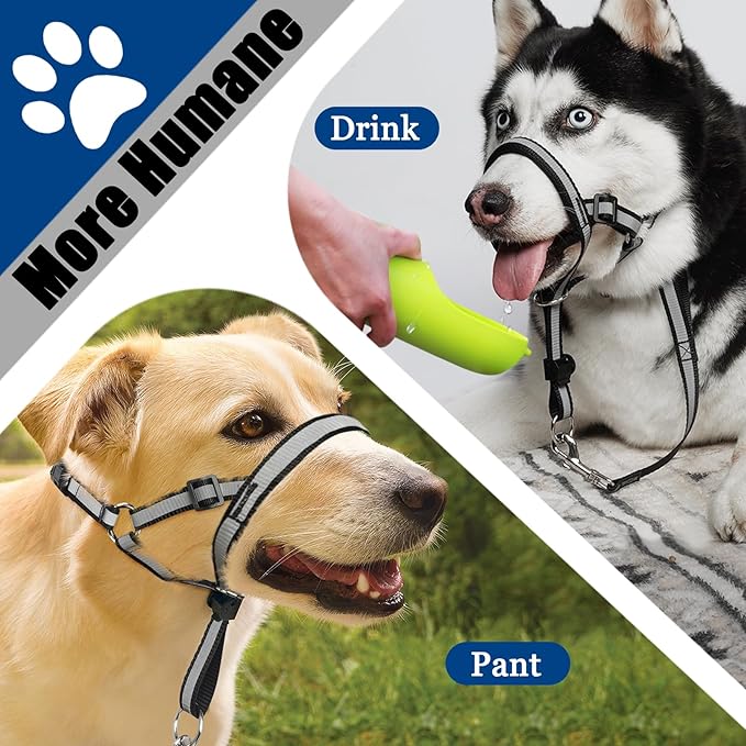 BARKLESS Reflective Head Collar, No Pull Collar for Medium Large Small Dogs, Anti-Pull Muzzle Leash for Medium Sized Breed, Adjustable Soft Dog Halter, Nose Leash for Easy Control on Walks