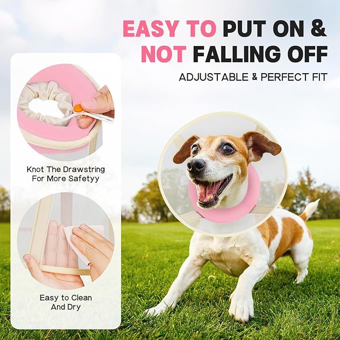 Soft Dog Cone Collar to Stop Licking-Adjustable Comfortable Mesh Recovery Collars After Surgery for Small or Miniature Dogs, Alternative to Plastic Elizabethan Collar for Neuter Incision Care (Pink,M)