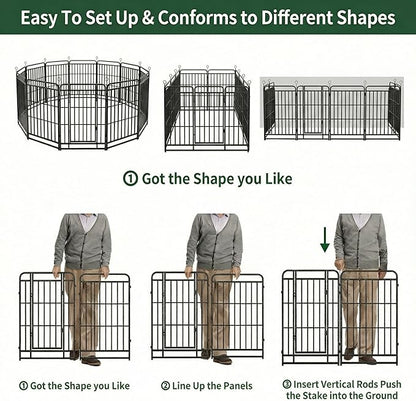 Dog Playpen Outdoor 24 Panels 32'' Rustproof Metal Dog Fence with Gate Small Medium Portable Large Dog Play Pen 54FT, 144 Sq.ft for RV Camping, Trips, Play Yard