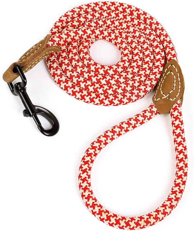 Mile High Life | Mountain Climbing Dog Rope Leash with Heavy Duty Metal Sturdy Clasp | Genuine Leather Tailored Connection with Strong Stitches (Red Khaki1, 60 Inch (Pack of 1))