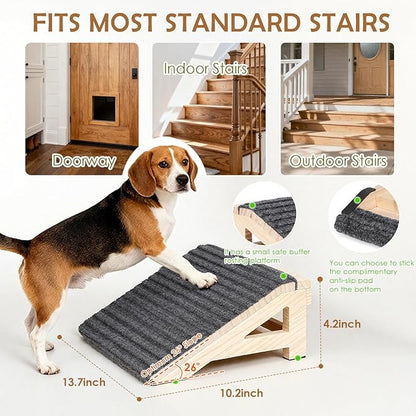 1-Pack Dog Stairs Ramp for Small & Aged Dogs - Wooden Anti-Slip Pet Steps, Low-Angled Dog Assist Ramp for Indoor & Outdoor, Slant Board Calf Stretcher & Office Footrest, Patio/Home/Office 3-in-1 Use