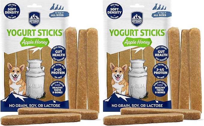 Himalayan Dog Chew Apple Honey Yogurt Sticks for Dogs | Protein-Rich Treats with Prebiotics & Probiotics | Lactose-Free, Grain-Free, Gluten-Free | Healthy Yogurt Chews for All Breeds | 5 Count