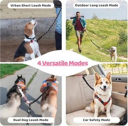 Double Dog Leash - 360°Swivel Tangle Free Splitter Attachment, 1 Rope with Handle, 2 Dogs Multi-Functional Leash, for Outdoor Walk Train Small Medium Large Two Pet, Pink