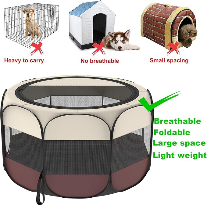 Portable Pet Puppy Dog Cat Playpen, 8-Panel Indoor/Outdoor Puppy Pen with Shade Cover & Travel Bag - Waterproof Dog Cat Tent