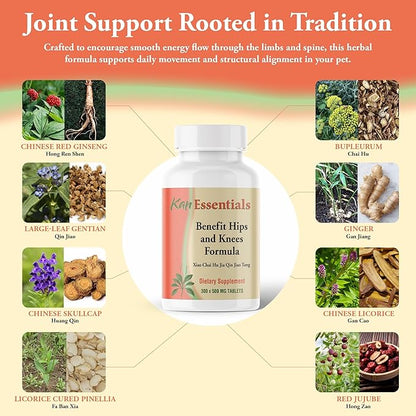 Kan Herb Company Benefit Hips and Knees Formula – Traditional Chinese Herbal Blend for Dogs and Cats to Support Joint Comfort Mobility and Digestive Balance Supplement Tablets for Pets, 300 Tablets