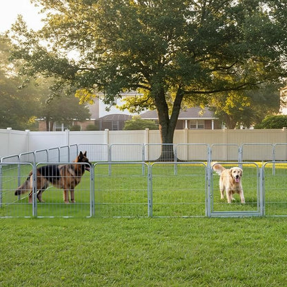 Dog Playpen w/Carrying Case for Indoor or Outdoor Use – 24 Inch, 8 Grey Panels - Portable Metal Exercise Pen for Small Dogs & Puppies - Pet Fence Kennel Crate for House, RV, or Travel