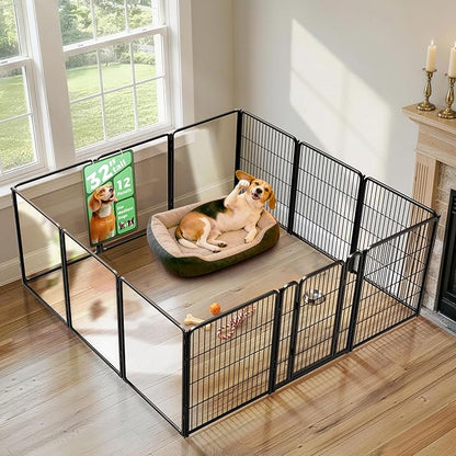 FXW AuraSpace Pro Acrylic & Wire Mesh Indoor Dog Playpen, 32" Height 12 Panels Metal Dog Pen for Small and Medium Dogs, Black│Patented