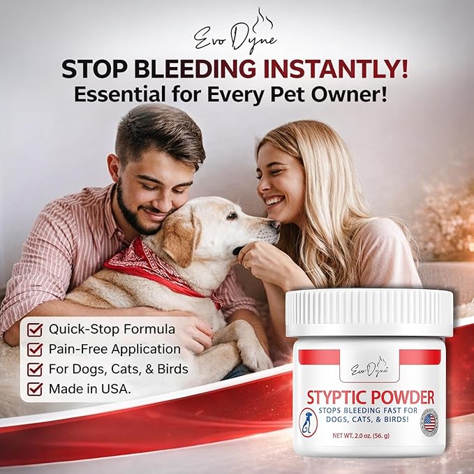 2-Pack Styptic Powder for Dogs, Cats, and Birds (2 oz) by Evo Dyne | Fast-Acting Blood Stop Powder for Pets | Quick Stop Bleeding for Dog Nail Clipping, Grooming, Cuts and More