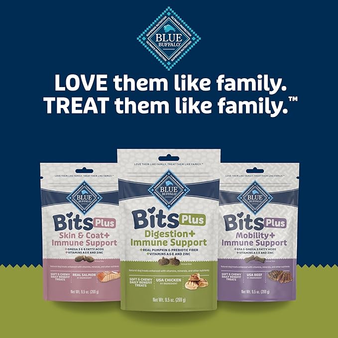 Blue Buffalo Blue Bits Plus Digestion and Immune Support Daily Benefit Dog Treats, Soft & Chewy Chicken and Pumpkin Morsels, 9.5-oz. Bag