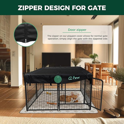 FXW Rollick Unleashed Dog Playpen for Indoor, Yard, RV Camping, 40 inch 8 Panels Dog Pen with Playpen Cover for Medium and Large Dogs, Black│Patented