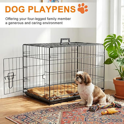 FDW 24inch Dog Crate Pet Cage with Metal Folding Design Plastic Tray Indoor Outdoor Dog Kennel Cage for Small Dogs,Black