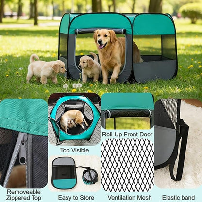 Dog Cat Playpen, Pet Playpen Indoor for Dog Crate Tent Cage Outdoor Foldable Dog Enclosure, Green Medium