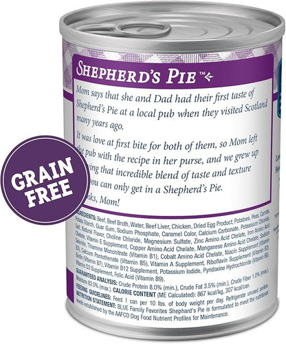 Blue Buffalo Family Favorites Adult Wet Dog Food, Made with Natural Ingredients, Shepherd's Pie, 12.5-oz Can (Pack of 12)