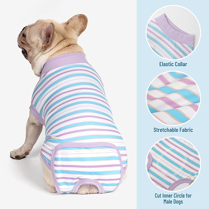 cyeollo Recovery Suit for Dogs Surgery Suit Female Spay Soft Pet Onesie Bodysuit Male Dog Neuter, Small Dogs Surgical Recovery Shirt, Striped, S