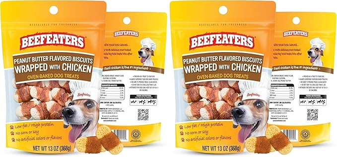 Beefeaters Peanut Butter Biscuits Wrapped with Chicken Dog Treat, 13oz (Pack of 2)