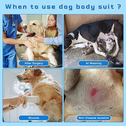 2 Packs Breathable Cotton Dog Recovery Suit for After Neuter Spay Abdominal Wounds Protector, Professional Anti-Licking Onesies for Male Female Pets Surgery Bandages, L Black Blue Pure