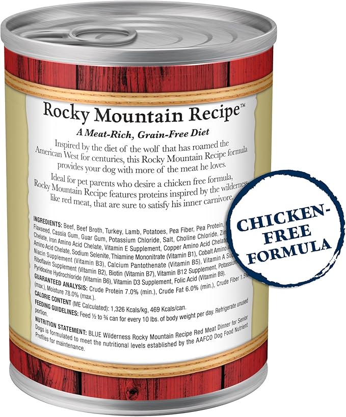 Blue Buffalo Wilderness Rocky Mountain Recipe Senior Wet Dog Food,High-Protein & Grain-Free,Made with Natural Ingredients,Red Meat Recipe,12.5-oz. Cans,(Pack of 24)