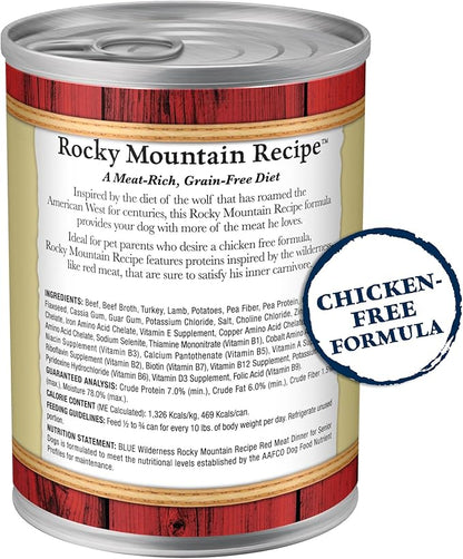 Blue Buffalo Wilderness Rocky Mountain Recipe Senior Wet Dog Food,High-Protein & Grain-Free,Made with Natural Ingredients,Red Meat Recipe,12.5-oz. Cans,(Pack of 24)