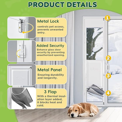 3 Flap Large Dog Door for Sliding Glass Door, Openable Pet Door for Sliding Glass Doors, Adjustable 75 7/8" to 81" Slider Height-Large