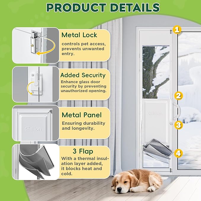 3 Flap Large Dog Door for Sliding Glass Door, Openable Pet Door for Sliding Glass Doors, Adjustable 91 7/16" to 96" Slider Height-Large Tall