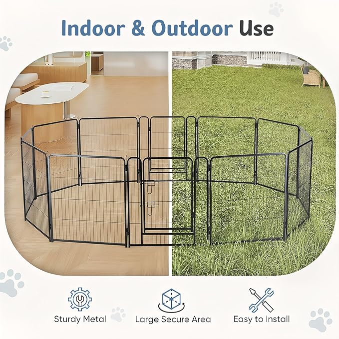 DUMOS Dog Playpen Indoor, Metal 40 Inch 12 Panels Foldable Pet Fence with Door, Outdoor Small Medium Large Dog Puppy Portable Exercise Play Pen for RV Camping, Trips, Play Yard