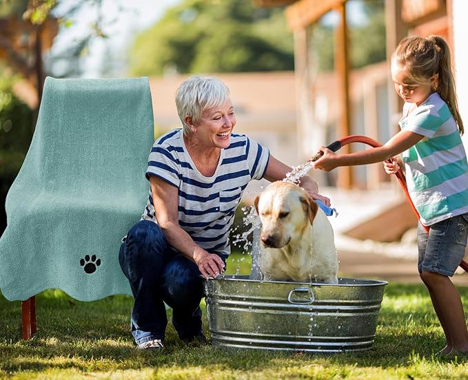 Puomue 3 Pack Microfiber Dog Towels for Drying Dogs, Super Absorbent and Soft Pet Grooming Towel, 40 Inch X 23.6 Inch, Perfect Dog Drying Towels for Large, Medium or Small Dogs, Lake Blue