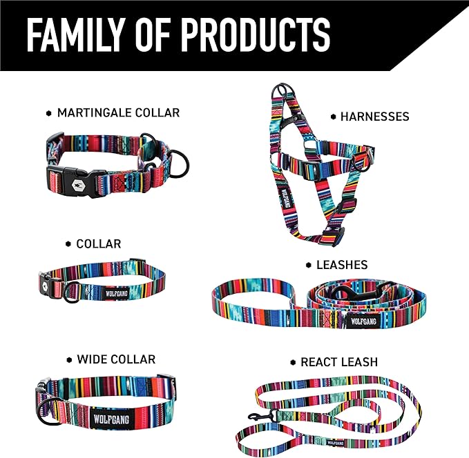 Wolfgang Heavy Duty Martingale Dog Collar with Quick Release Nylon Buckle for Walking & Training, Quetzal Print, Medium