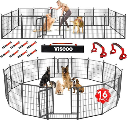 VISCOO Dog Playpen Outdoor, 16 Panels 32" H Dog Pen Indoor, Metal Dog Fence Outdoor, Pet Fence for Large/Medium/Small Dogs, Indoor Puppy Playpen, Foldable Heavy Duty Exercise Pen for RV,Camping,Yard