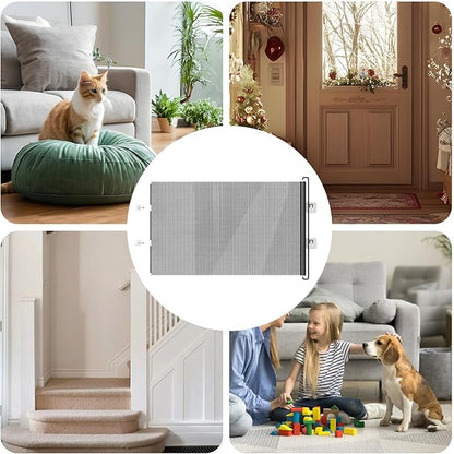 Dog Gate for Stairs- Bretractable Pet Gate, Door Gates for Pets |,No Drilling Safety Barriers 49 Inch Wide for Stairway Hallway Patio Porch Yard Balcony Deck Bathroom Garage