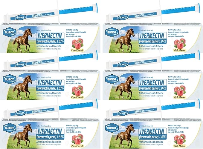 Ivermectin Horse Paste 1.87% – Apple Flavored Oral Dewormer for Horses, 6-Pack