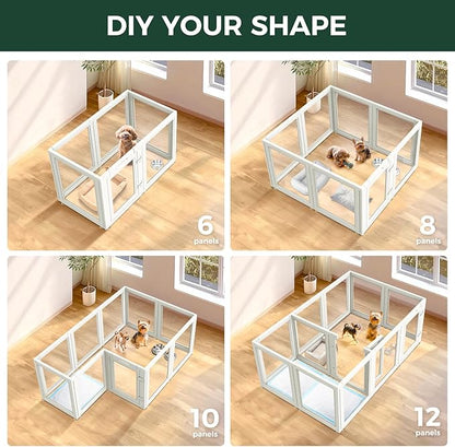 FXW AuraSpace Acrylic Indoor Dog Playpen for Puppies and Small Dogs, 24 Inch, 10 Panels, White