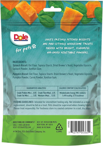 Dole for Pets Dog Biscuits Assorted Spinach + Pumpkin Mix, Real Vegetable Flavor Vegan Crunchy Treats, No Wheat Corn Soy or Artificial Additives, Bite Size Training Snacks for Dogs, 7 Oz