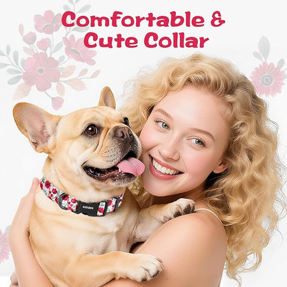 Kazazoo Dog Collar Cute and Soft Nylon Puppy Collar for Boy and Girl, Adjustable Dog Collars for Small Medium Dogs, Red Flowers-XS