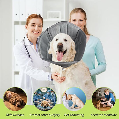 Soft Dog Cone for Small Medium Large Pets After Surgery, Comfy Cone for Dogs, Cones for Dogs to Stop Licking, Pet Elizabethan Collar Alternative to Prevent Licking Wounds (Grey, M)
