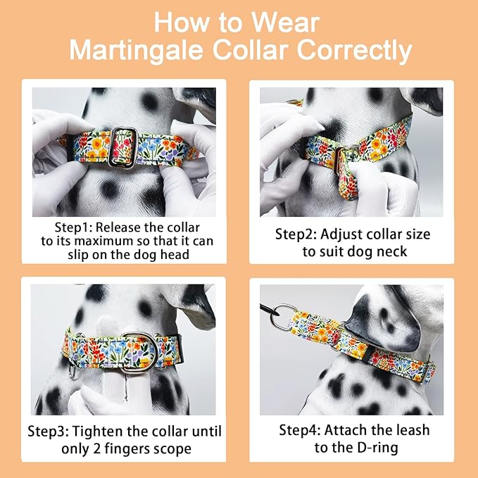 Reflective Martingale Collar for Dogs Nylon Training Collar with No Buckle Cute Floral No Pull Dog Collar for Medium Dogs（Yellow Flower，M）